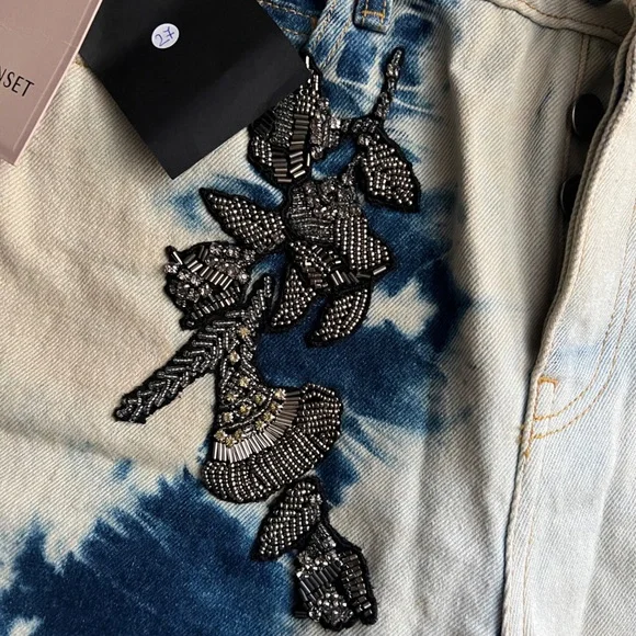 TWINSET Milano Women’s Blue Tie-Dye Barrel-Leg Embroidered Designer Jeans Sz 27 - Picture 4 of 6